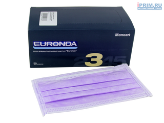 Изображение товара «Маска 3-х слойная, на рез. защита III (лиловая) Euronda  шт. N50»