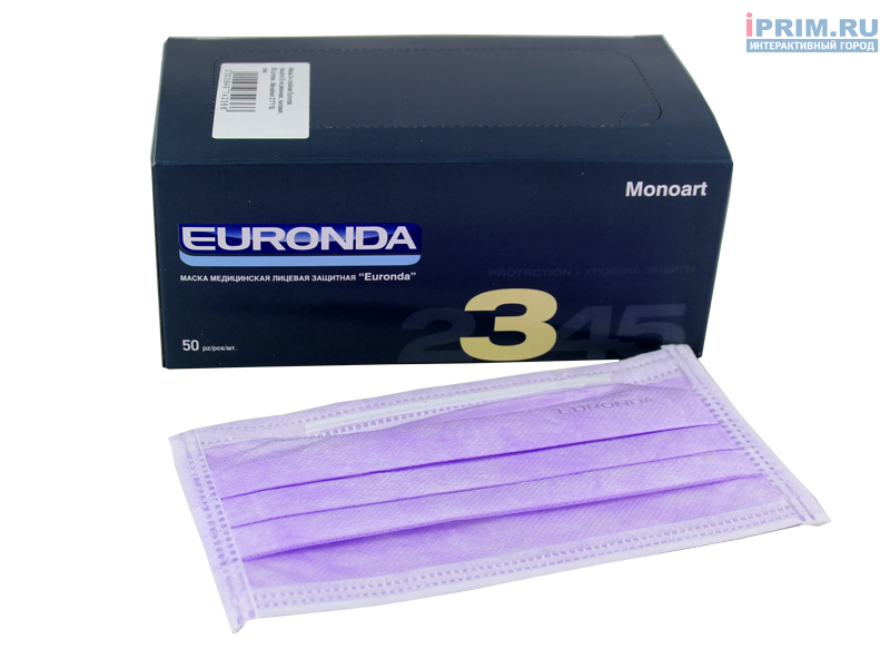Маска 3-х слойная, на рез. защита III (лиловая) Euronda  шт. N50
