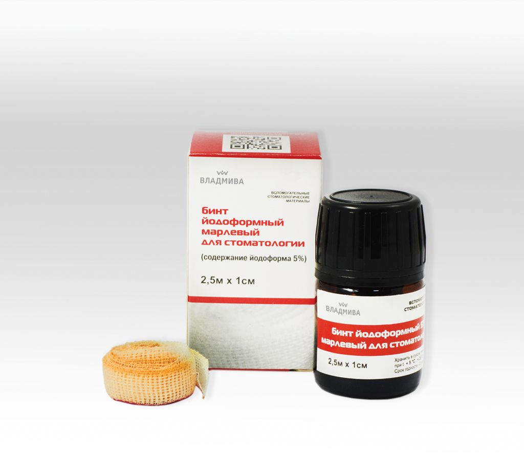Йодоформный бинт марлевый для стоматологии 2,5м*1см шт. N1